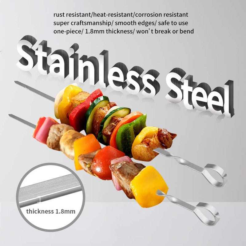 LANNEY Skewers for Kabobs, 12" Metal Kebab Skewers for Grilling Flat Long Stainless Steel Kabob Sticks Reusable Grill Shish BBQ Barbecue Sticks for Meat Chicken Vegetable Shrimp, 12 Pack - Image 2